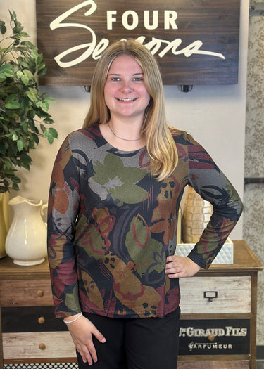 TOP *MISSY* HACCI ASSORTED PRINT LONG SLEEVE 4 COLORS