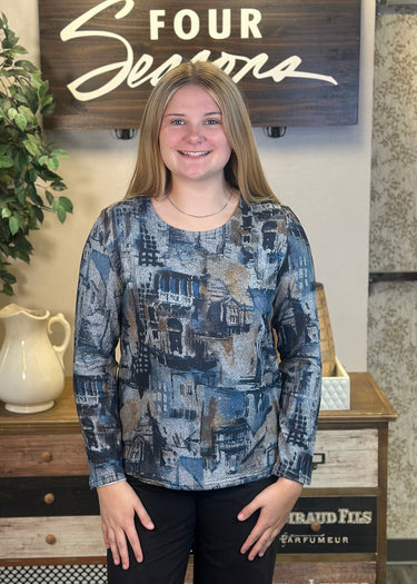 TOP *MISSY* HACCI ASSORTED PRINT LONG SLEEVE 4 COLORS