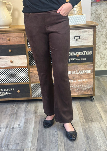 JEAN *MISSY* DEEP BROWN FLARE LEG STRCH SUEDE PULL ON