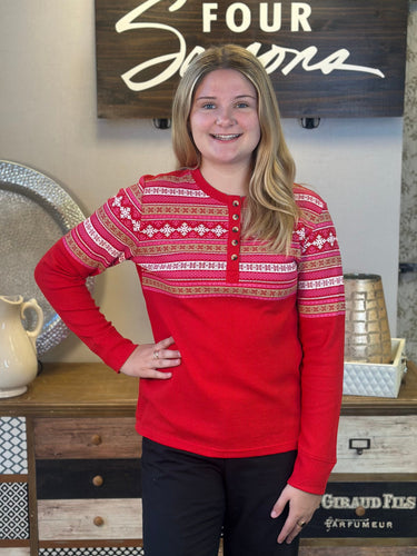 TOP *MISSY* PRINT FAIRISLE THERMAL LONG SLEEVE 2 COLORS