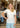 TOP *MISSY* BRIGHT WHITE SEA BLUE SPLIT NECK W/CROCHET TRIM