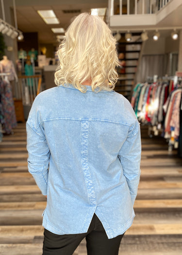 TOP *MISSY* ACID WASH HENLEY LONG SLEEVE 2 COLORS