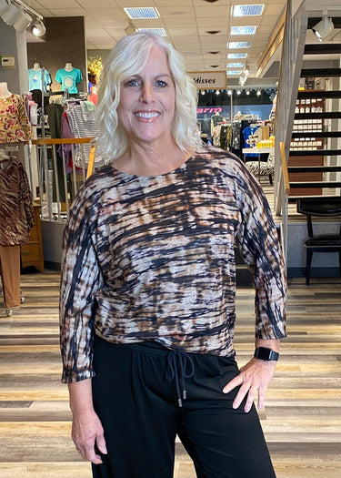 TOP *MISSY*HACCI PRINTED DOLMAN 3/4 SLEEVE 4 COLORS