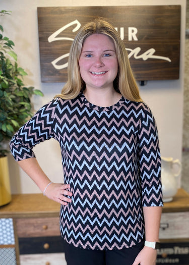 TOP *MISSY* HACCI ASSORTED PRINTS 3/4 SLEEVE 4 COLORS