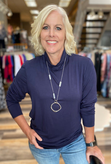 TOP *MISSY* 2 SIDE ROUCHED MOCK LONG SLEEVE