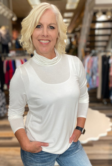 TOP *PETITE* 2 SIDE ROUCHED MOCK LONG SLEEVE