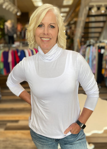 TOP *MISSY* 2 SIDE ROUCHED MOCK LONG SLEEVE