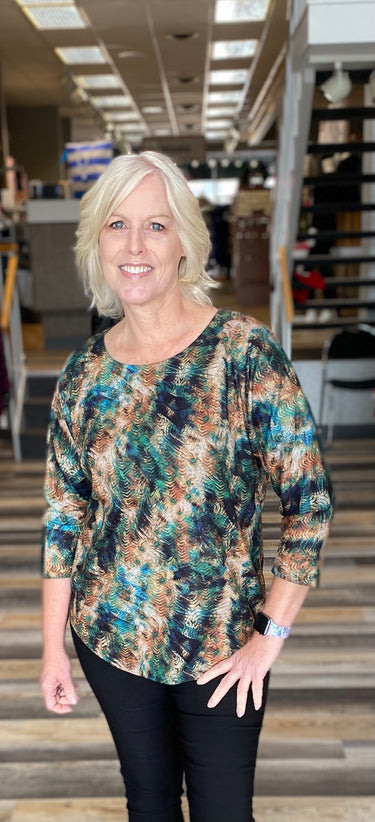TOP *PLUS* HACCI PRINT DOLMAN 3/4 SLEEVE