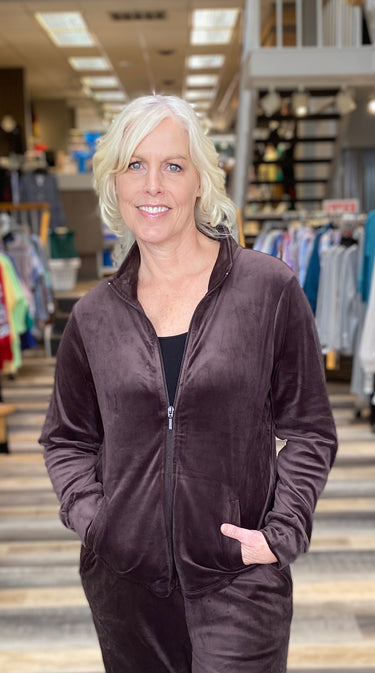 JACKET *MISSY* DARK CHOCOLATE DOUBLE PLUSH VELOUR SOLID