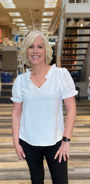 TOP *MISSY* V NECK BUBBLE SLEEVE