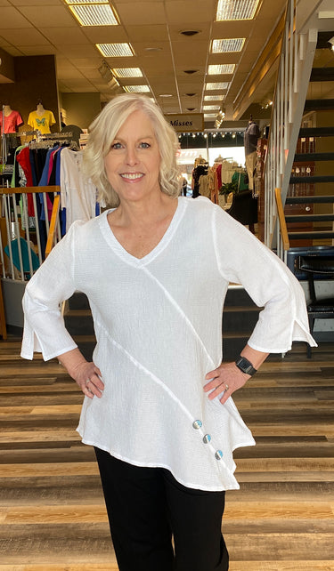 TUNIC *MISSY* AZURE WHITE VNK WAFFLE 3 BTN 3/4