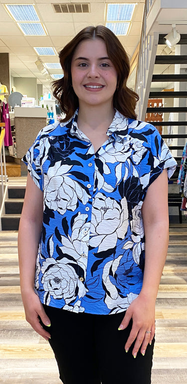 TOP MISSY PRINT CRINKLE CREPE SHORT SLEEVE