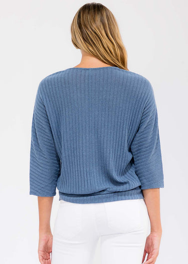 SHIRT *MISSY* INDIGO RIBBED ZIP UP