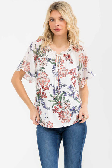 TOP *MISSY* IVORY PINK MAUVE RFFL NCK ANGEL PEASANT