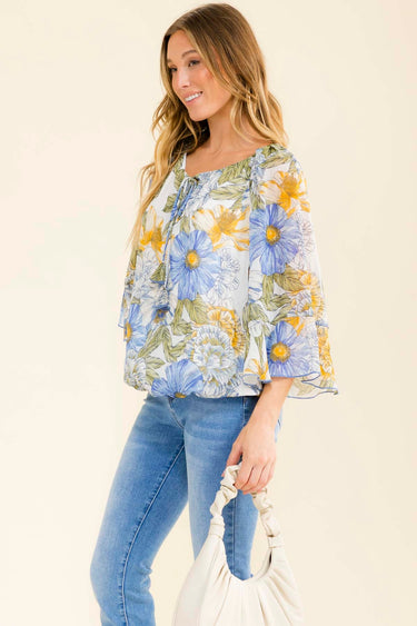 TOP *MISSY* IVORY BLUE MUSTARD METALLIC SLV PEASNT