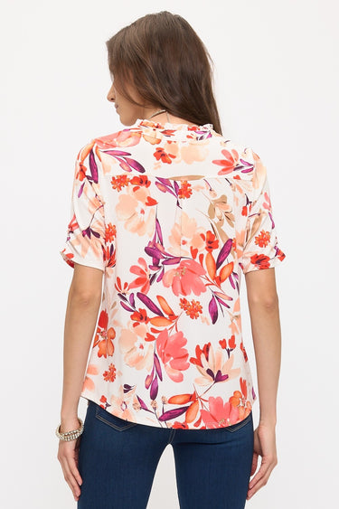 SHIRT *MISSY* IVORY CORAL BERRY FLORAL PULL OVER