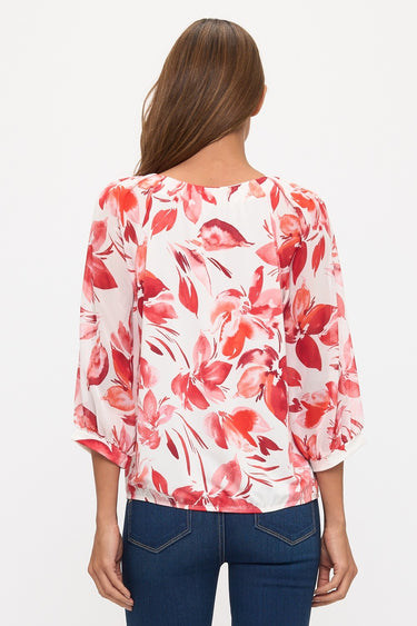 TOP *MISSY* IVORY RED BUBBLE HEM PEASANT