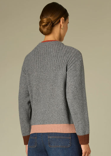 SWEATER *MISSY* CHARCOAL DOUBLE NECKBAND COLOR BLOCK