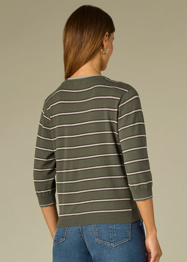 SWEATER *MISSY* DARK FOREST GREY 3/4 SLEEVE STRIPE