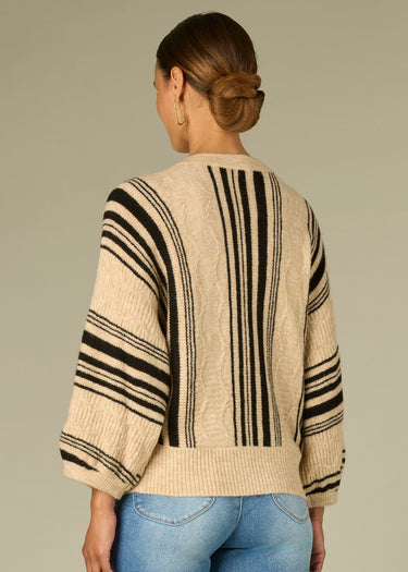 SWEATER *MISSY* OATMEAL BLACK 3/4 SLEEVE W/PLEAT