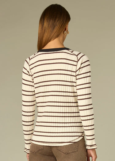 TOP *MISSY* ECRU BLACK LONG SLEEVE RINGER KNIT