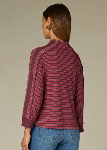 TOP *MISSY* ROSE BUD ZINFANDEL LONG SLEEVE MOCK NECK COLOR BLOCK