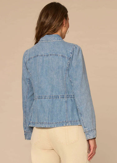 JACKET *MISSY* LIGHT BLUE W/SNAPS & TIE WAIST