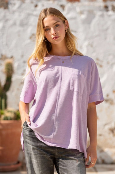 TOP *MISSY* COTTON SLUB W/POCKET SHORT SLEEVE