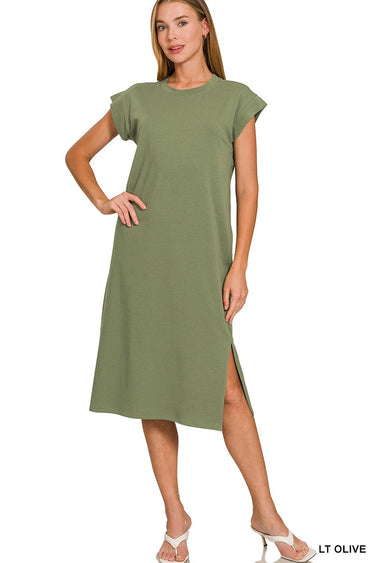 DRESS *MISSY* ROUND NK SS MIDI 4 COLORS