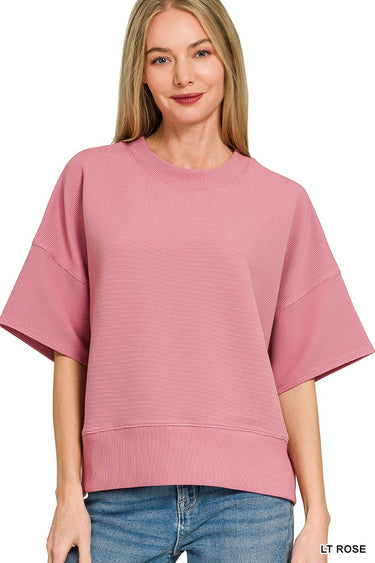 TOP *MISSY* RIBBED RND NK WAIST BANDED 4 COLORS
