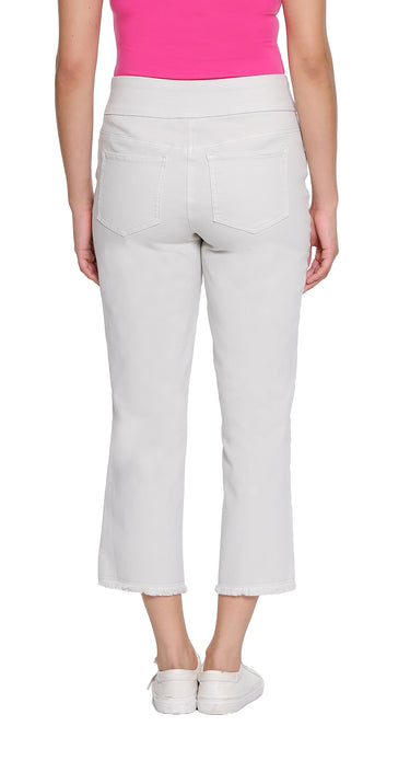 Stretch Denim Crop Pant with Fringe Hem