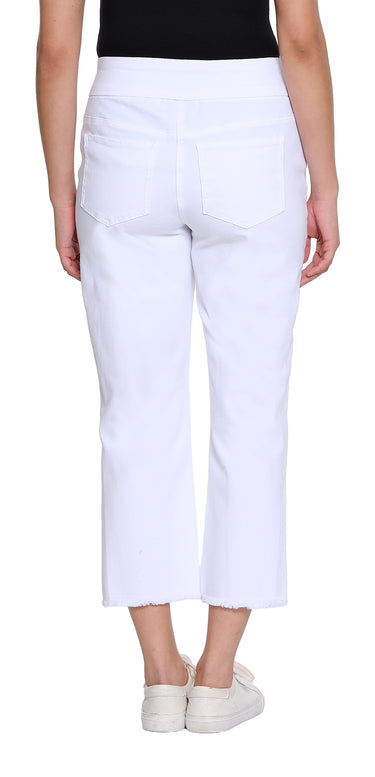 Stretch Denim Crop Pant with Fringe Hem