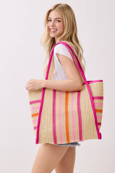 TOTE MULTI COLOR STRIPE HOT PINK