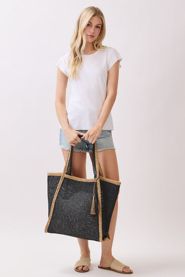 TOTE TWO TONE STRAW BLACK