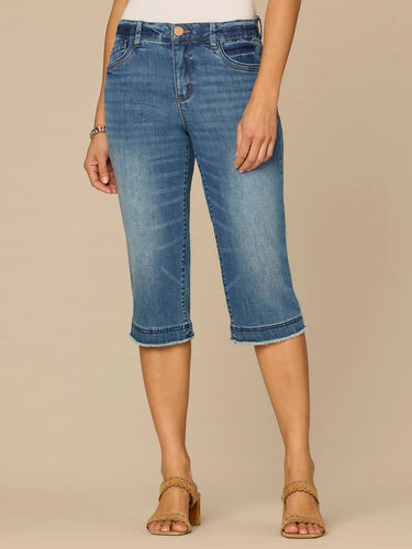 “Ab”solution® Mid-Rise Mid Blue Artisanal Fray Hem Petite Skimmer Jean