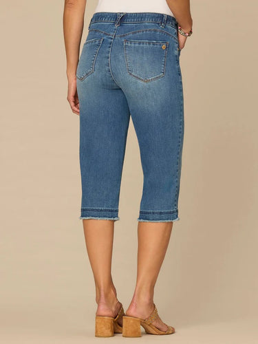 “Ab”solution® Mid-Rise Mid Blue Artisanal Fray Hem Petite Skimmer Jean