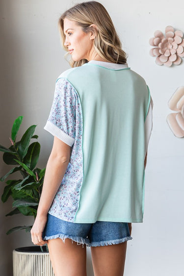 TOP *MISSY* MINT COLOR BLOCK FLORAL VNK