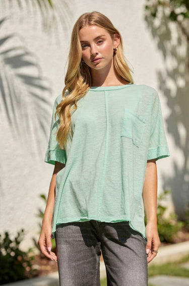 TOP *MISSY* COTTON SLUB W/POCKET SHORT SLEEVE