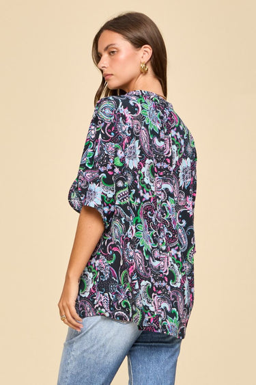 TOP *MISSY* BREEZE PRINT ELBOW SLEEVE