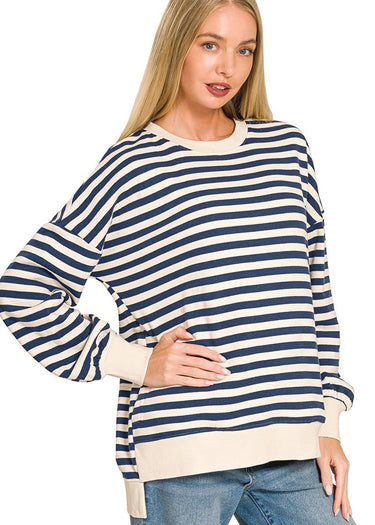 SWEATSHIRT *MISSY* YARD STRIPE HI-LOW 4 COLORS
