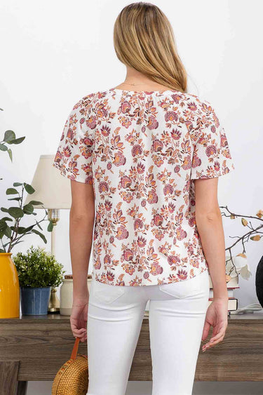 SHIRT *MISSY* IVORY RED MUSTARD FLORAL BUTTON DOWN