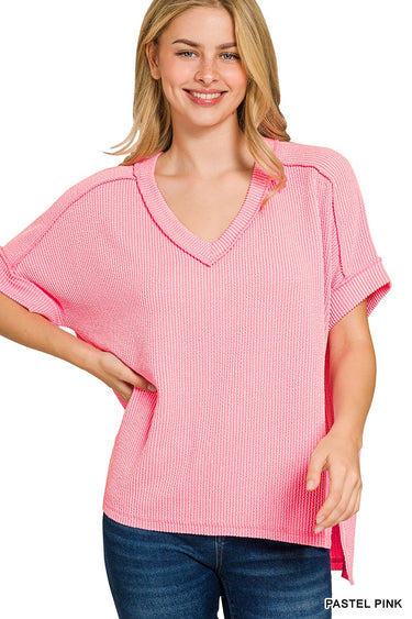 TOP *MISSY* RAISED RIB HI LO VNK SS 6 COLORS