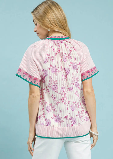 TOP *MISSY* PEONY MIX FLORAL STRIPE CONTRAST