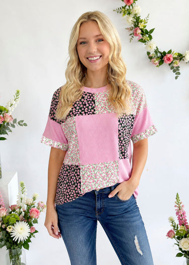TOP *MISSY* FLORAL PATCHWORK SHORT SLEEVE 2 COLORS