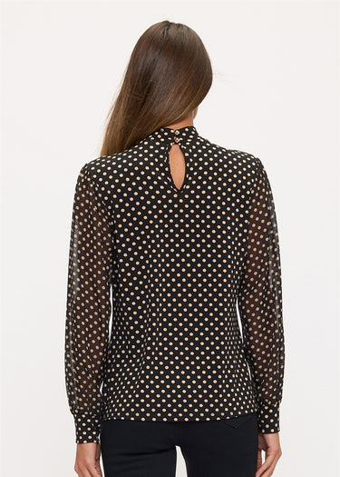 SHIRT *MISSY* BLACK MULTI POLKA DOT MOCK NECK