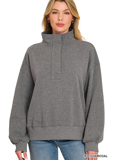 TOP *MISSY* FLEECE 1/2 SNAP LONG SLEEVES 4 COLORS