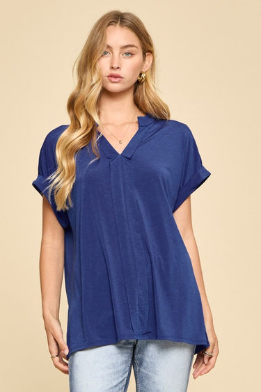 TOP *MISSY* LIZ BLOOM SOLID SHORT SLEEVE