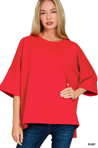 TOP *MISSY* IVORY RUBY ROUND NECK W/SIDE SLITS