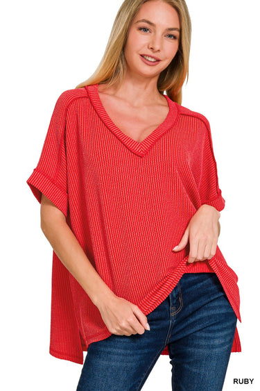 TOP *MISSY* RAISED RIB HI LO VNK SS 6 COLORS