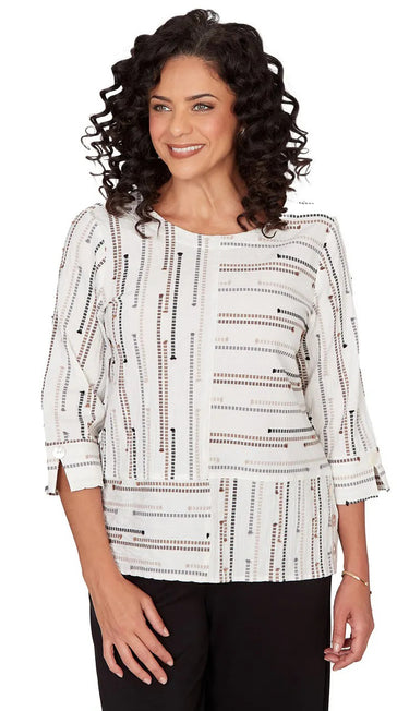 TOP *PETITE* BLACK TAN MULTI SPLICED STRIPE